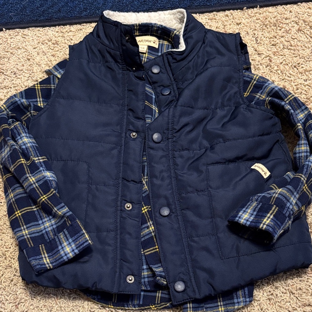 BearPaw Navy Vest with Blue Plaid Shirt